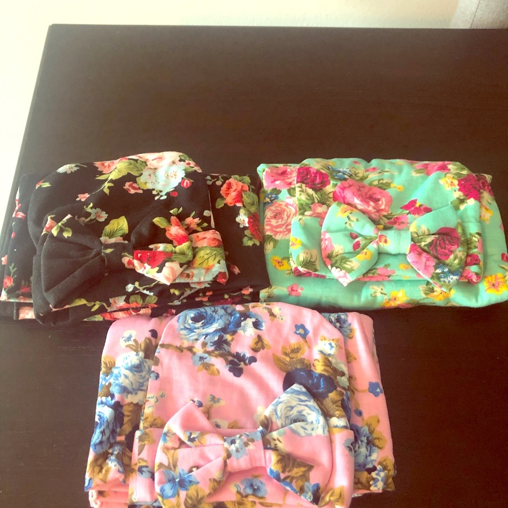 Baby floral headbands with matching blanket